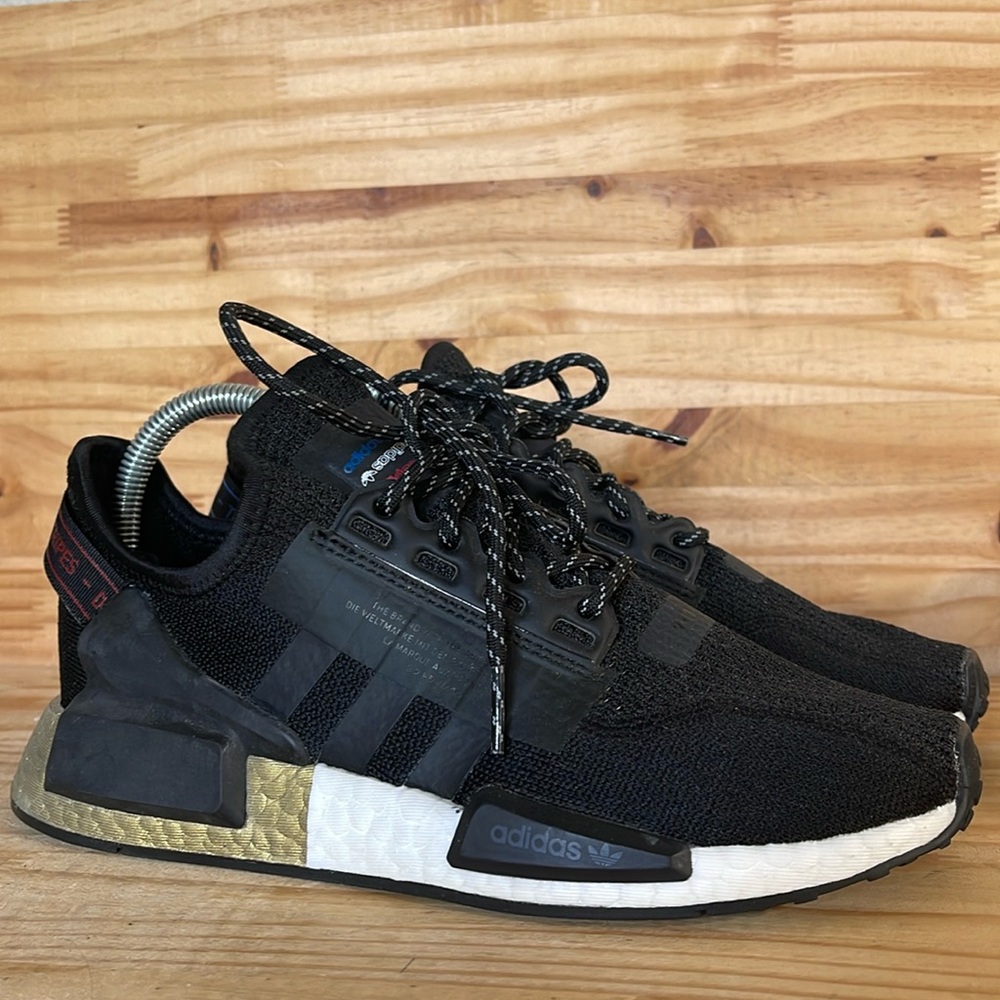 Adidas NMD_R1 V2 J 'Black Gold Metallic' FW804 Size 6.5 Youth/ Women 8